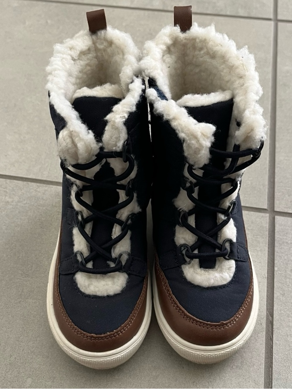 Old Navy Toddler Boy Kids Navy Blue Brown Winter Boots Size 9